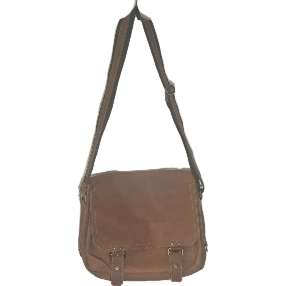 Brown Messenger Bag for Men Adjustable Shoulder Strap Geniune Leather